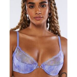 Savage X Fenty Lace Stretch Woven Plunge Half Cup Bra Purple Rain Tie Dye 32C